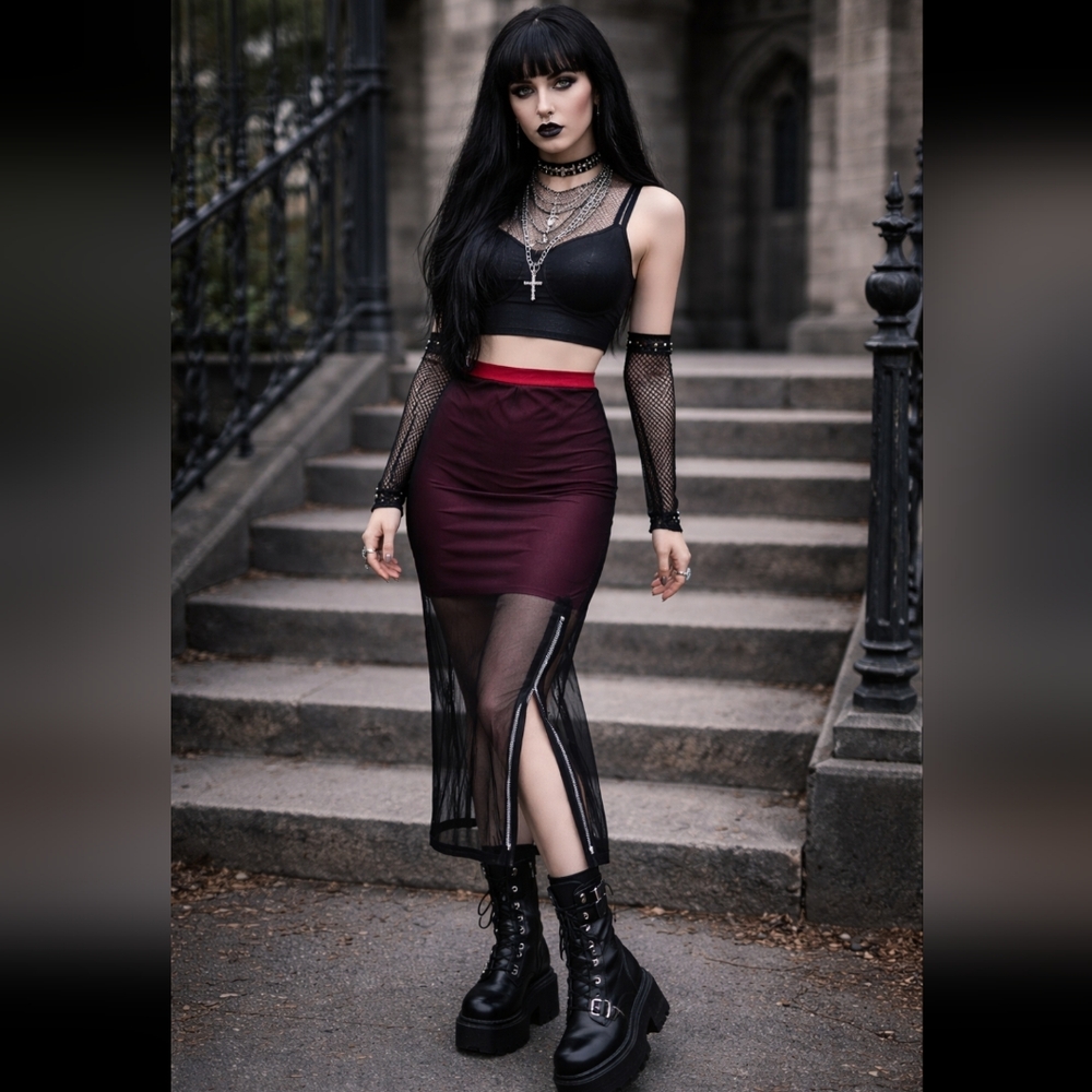 Vintage Mesh Zippers Goth Punk 90s Lip Service Red Women's Skirt Kill Star Y2K